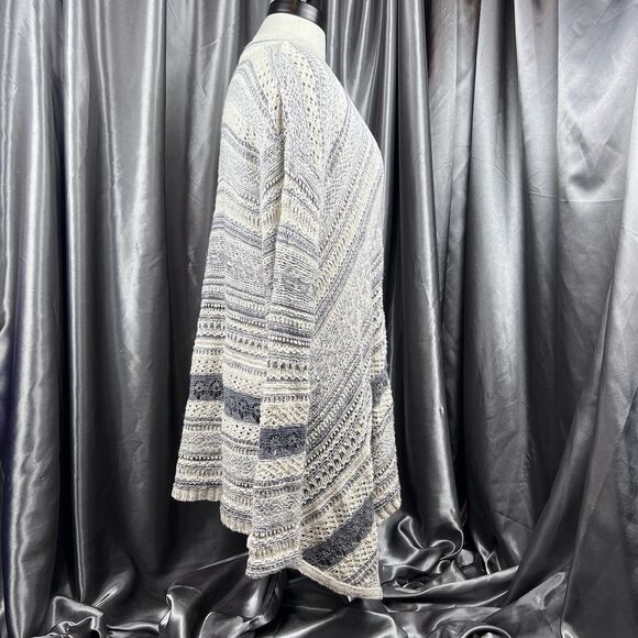 Free People Cardigan Womens M Ivory Blue Asymmetrical Crochet Striped 3‎ Buttons - Picture 8 of 13